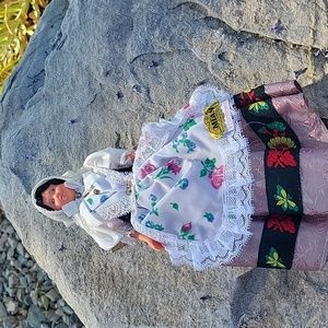 Vintage Mian Folk Doll French Regional Costume Vigneronne Lace Apron Embriodery